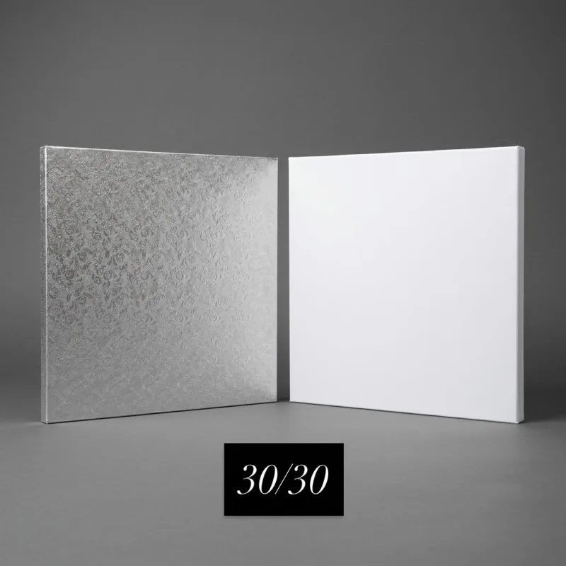 Cake Drum Carré Blanc et Argent Gravé - 30x30 cm