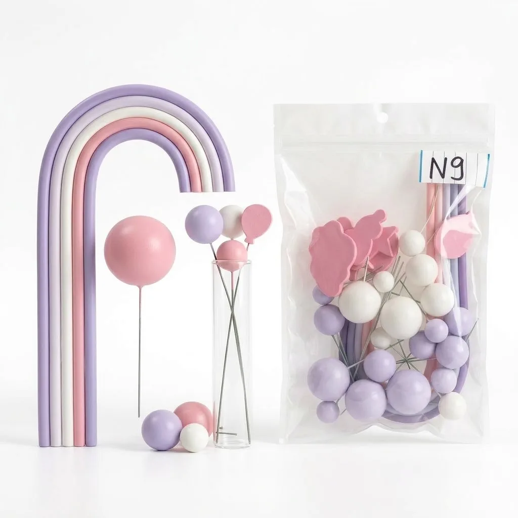 Boules décoratives et Arc-en-Ciel Pastel pour Gâteaux – Kit Cake Topper Rose, Lilas & Blanc sur Tiges