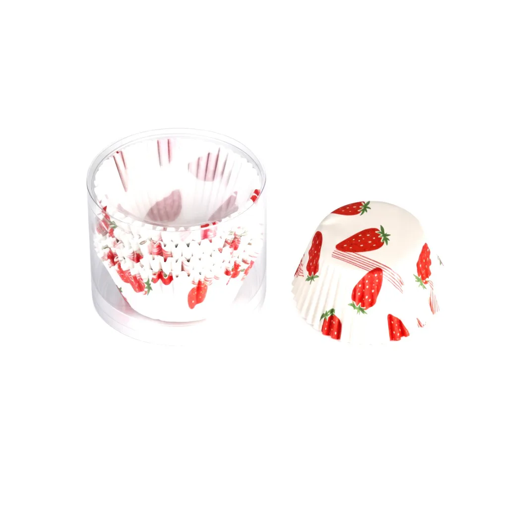 Caissettes à cupcakes motif fraise — lot de 104, tube transparent