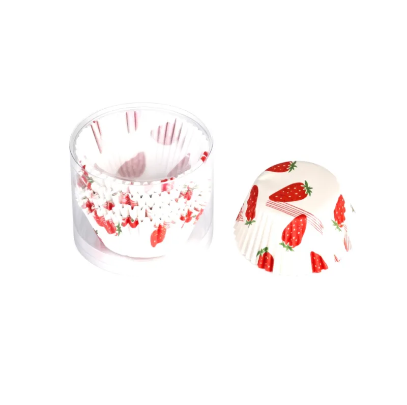 Caissettes à cupcakes motif fraise — lot de 104, tube transparent