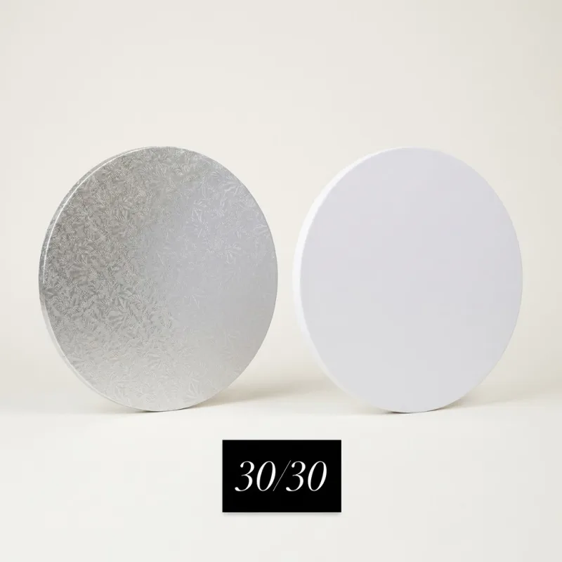 Cake Drum Rond Blanc et Argent Gravé - Ø 30 cm