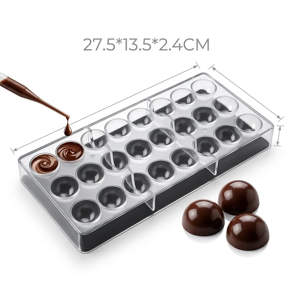 Moule à Chocolat en Polycarbonate Demi-Sphères – 24 Empreintes (27,5 x 13,5 cm)
