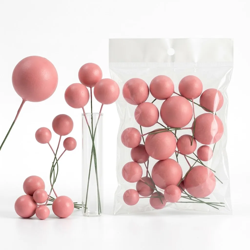 Boules Décoratives pour Gâteaux Rose Bonbon / Vieux Rose – Kit Cake Topper Multitailles sur Tiges