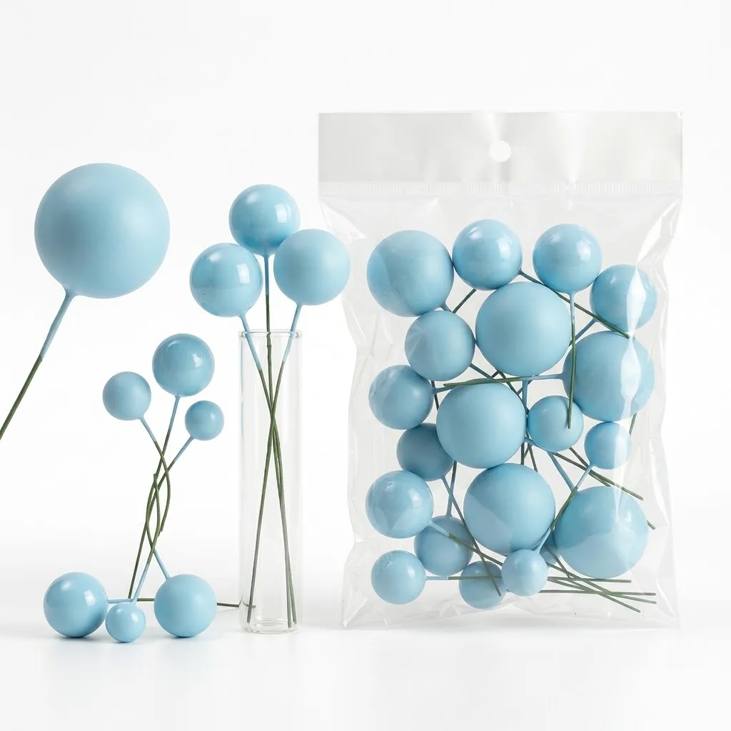 Boules Décoratives pour Gâteaux Bleu Ciel / Pastel – Kit Cake Topper Multitailles sur Tiges