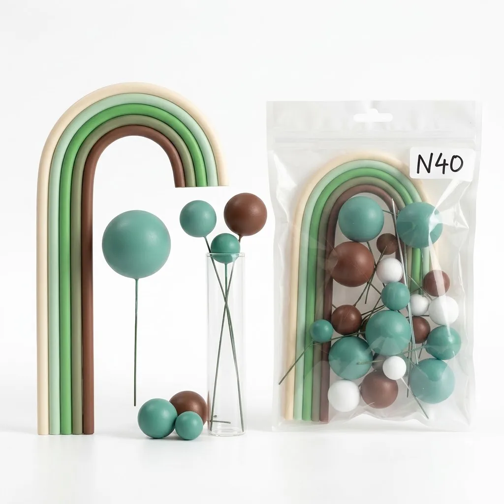 Boules décoratives et Arc-en-Ciel Forêt & Safari pour Gâteaux – Kit Cake Topper Vert Émeraude