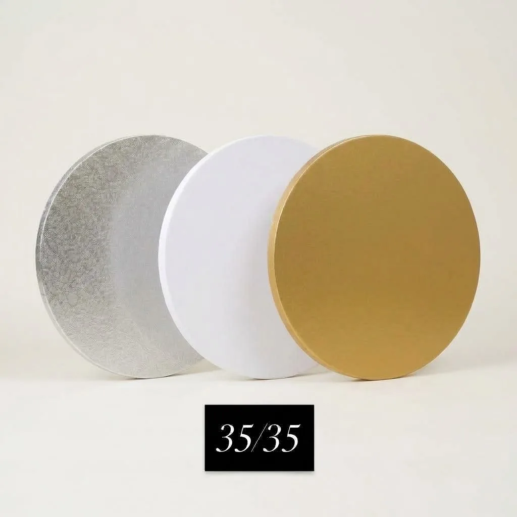 Cake Drum Rond Blanc, Or et Argent Gravé - Ø 35 cm
