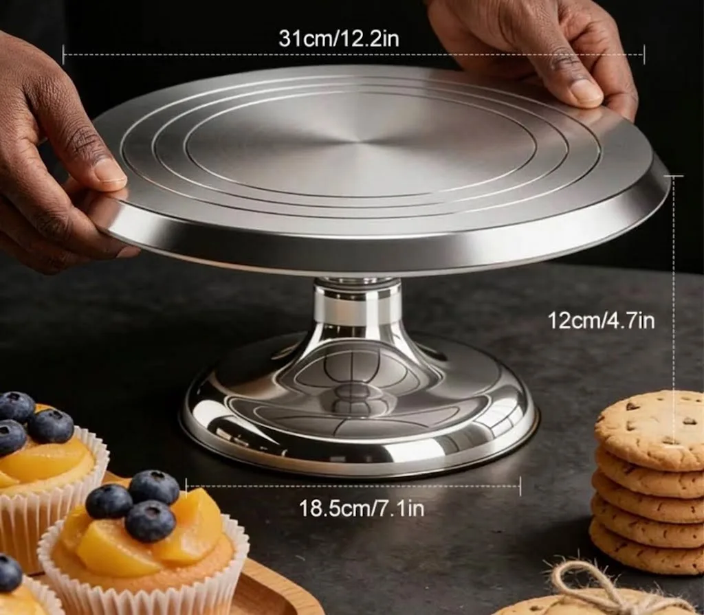 Plateau Tournant de Pâtisserie en Inox Robuste - Ø 31 cm