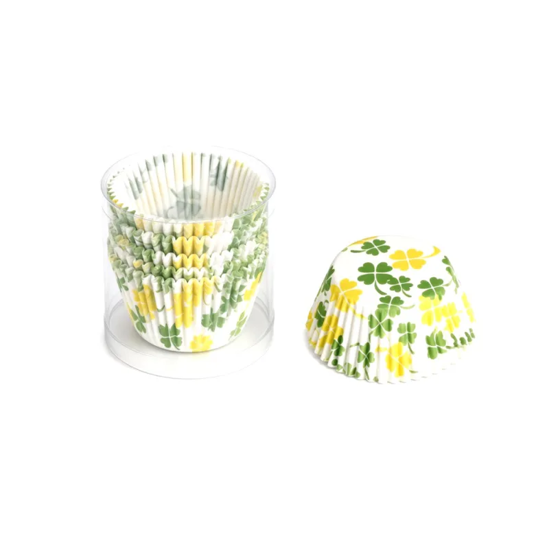 Caissettes à cupcakes trèfles vert et jaune — lot de 104, tube transparent