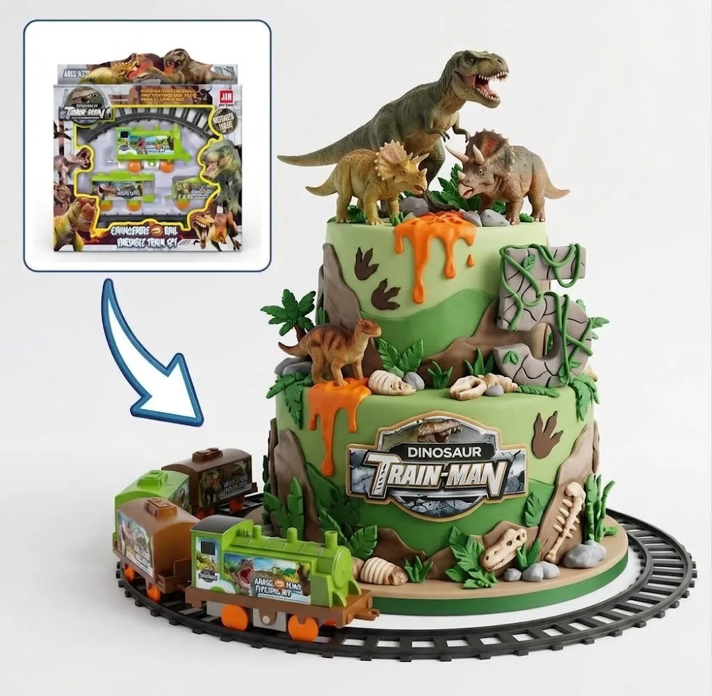 Cake Train Dinosaur Safari – Animation Électrique en Mouvement pour Gâteau Dinosaure
