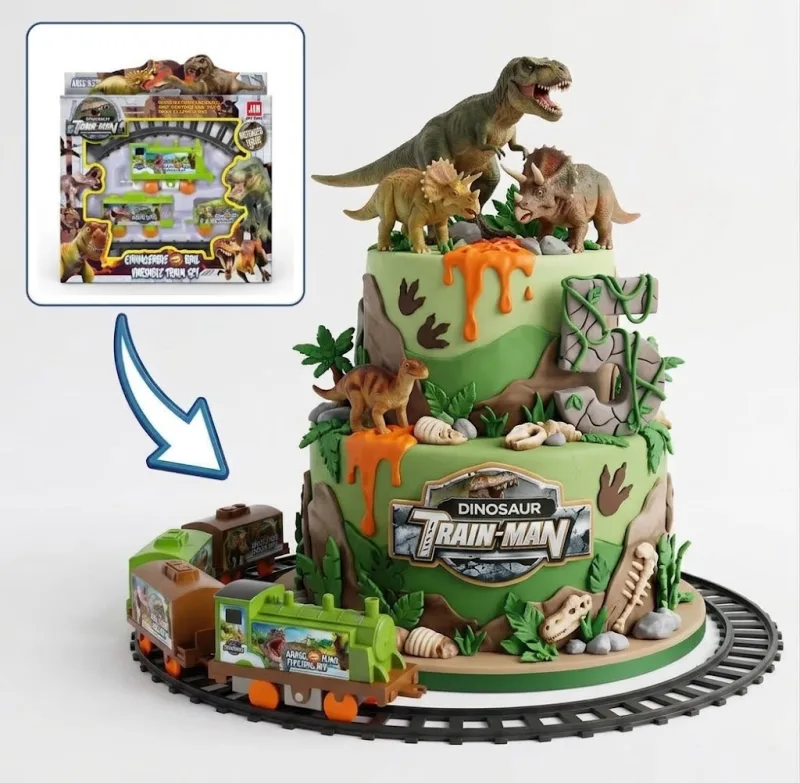 Cake Train Dinosaur Safari – Animation Électrique en Mouvement pour Gâteau Dinosaure