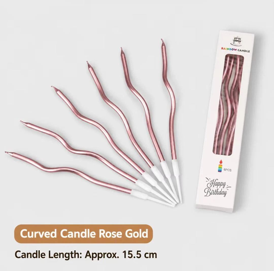 Bougies d'Anniversaire Ondulées Or Rose - Lot de 6 (15,5 cm)