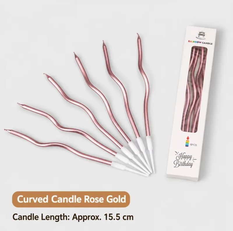 Bougies d'Anniversaire Ondulées Or Rose - Lot de 6 (15,5 cm)